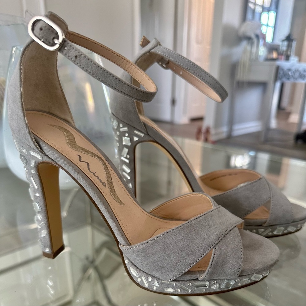Nina Rhinestone Heels Crystals Sz 6.5 Party Stiletto Color: Gray , high heel